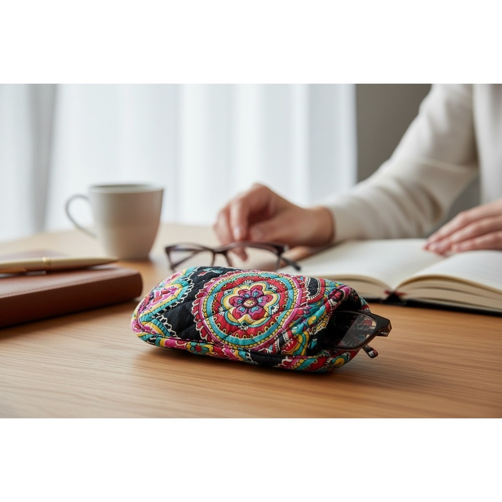 Vera Bradley Quilted Parisian Paisley Double Eyeglass Soft Case Black Paisley